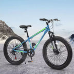 NAYSAYE 24 Inch Fat Tire Mountain Bike with 7 Speed Shifter Dual Disc Brake for Adults and Youth, Blue and Green, 67*25*40