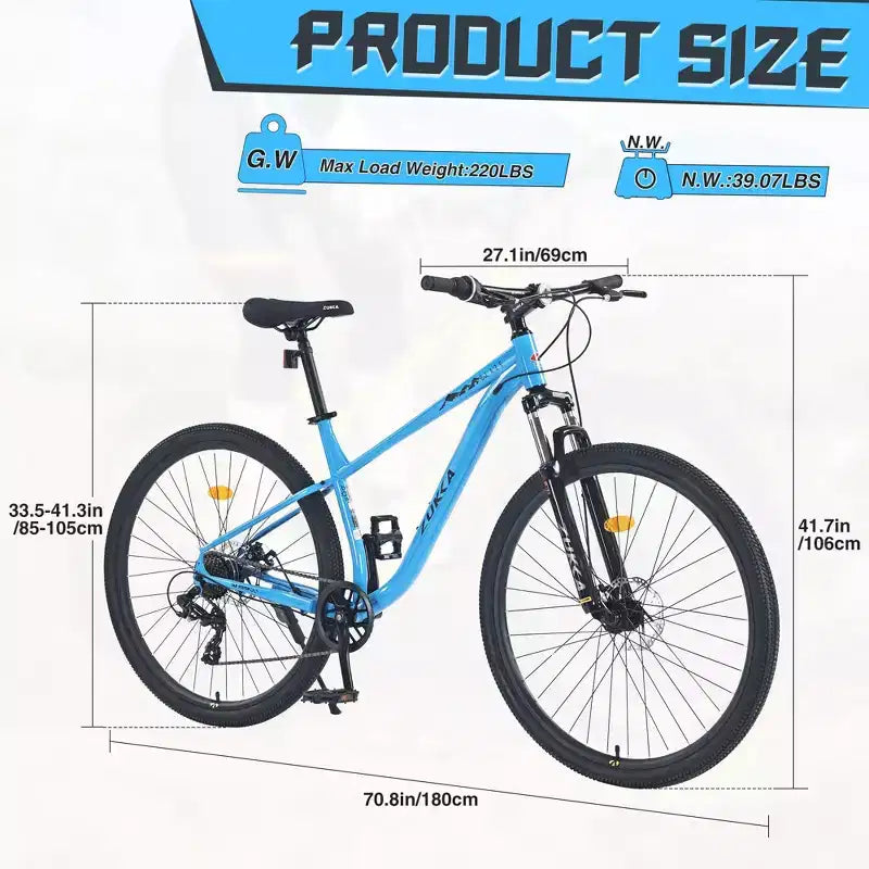 NAYSAYE 29 Inch Mountain Bike 8 Speed Steel Frame with Front Suspension for Adults and Youth, Blue, 70.8*27.1*41.7