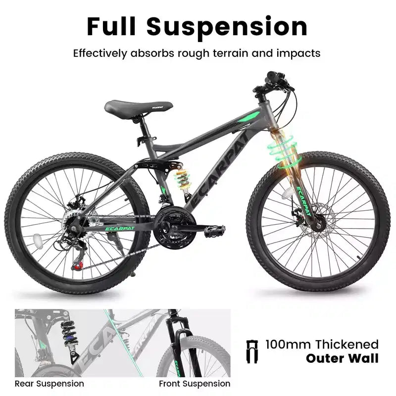 NAYSAYE Bicycle 26 Inch Mountain Bike 21 Speed with Dual Shock Absorption for Unisex Commuting and Travel, Gray, 67*27*39