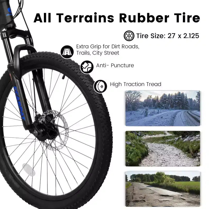 NAYSAYE Bicycle 27.5 Inch Full Suspension Mountain Bike 21 Speed with Dual Shock Absorbers for Men and Women, Black, 68.1*27*39.7
