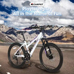 NAYSAYE Bicycle 24 Inch Mountain Bike with 21 Speed Shifter Dual Disc Brakes for Teenagers and Women, White, 66*24.8*35