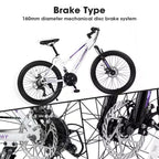 NAYSAYE Bicycle 24 Inch Mountain Bike with 21 Speed Shifter Dual Disc Brakes for Teenagers and Women, White, 66*24.8*35