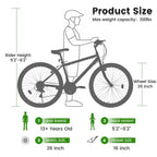 NAYSAYE 26 Inch Mountain Bike with Carbon Steel Frame 21 Speed Dual V Brakes for Adults and Teens for Trail Riding, Black and Green, 69.57*27*39