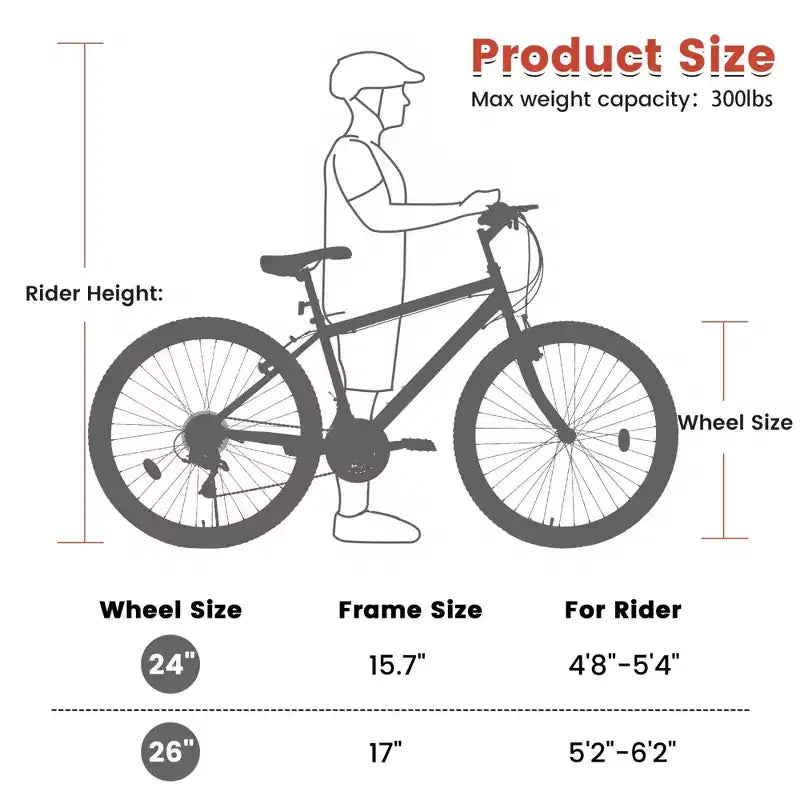 NAYSAYE Bicycle 24 Inch Mountain Bike Frame 21 Speed Dual V Brakes for Adults and Teens for Mountain Riding, Black and Red, 64.57*24.8*34.65