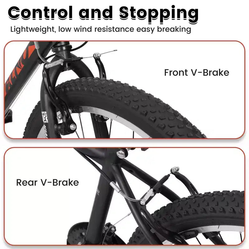 NAYSAYE Bicycle 24 Inch Mountain Bike Frame 21 Speed Dual V Brakes for Adults and Teens for Mountain Riding, Black and Red, 64.57*24.8*34.65