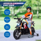 Sandinrayli 12V Aprilia Licensed Electric Kids Ride On Motorcycle, Battery Powered Dirt Bike With Training Wheels