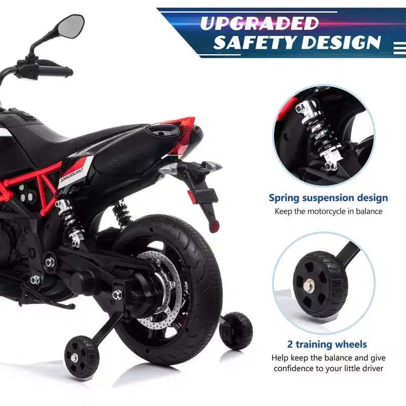 Sandinrayli 12V Aprilia Licensed Electric Kids Ride On Motorcycle, Battery Powered Dirt Bike With Training Wheels
