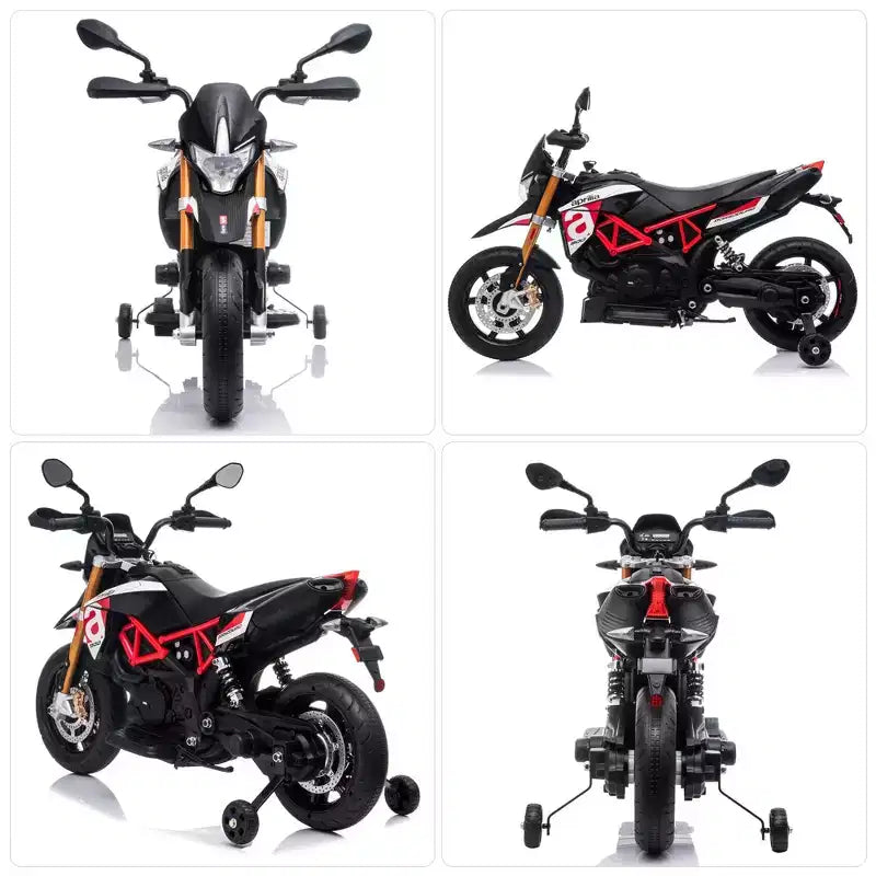 Sandinrayli 12V Aprilia Licensed Electric Kids Ride On Motorcycle, Battery Powered Dirt Bike With Training Wheels