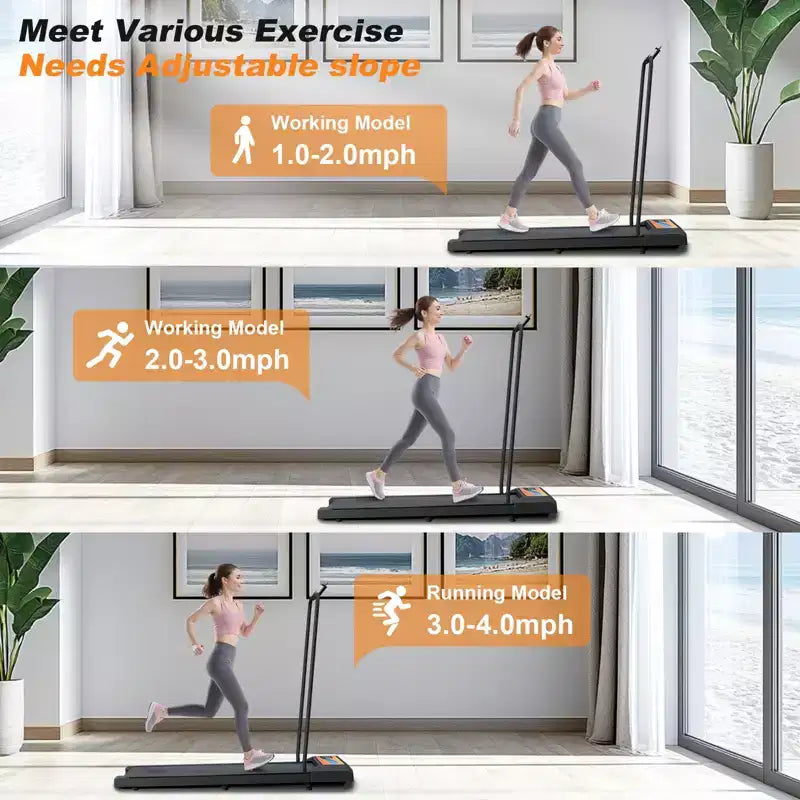 NAYSAYE Folding Portable Treadmill Under Desk Walking Pad Removable Armrests Cushioned Belt Spacious Surface for Home Office