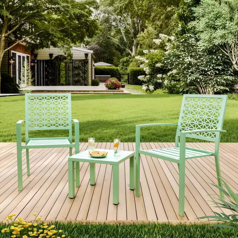 3 Piece Patio Bistro Set, Steel Outdoor Chairs and Table Set for 2, Small Modern Patio Furniture Set, Metal Porch Chairs with Tea Table