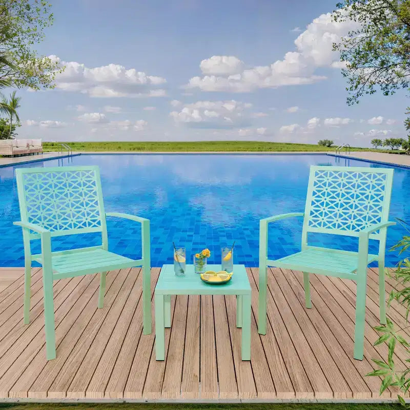 3 Piece Patio Bistro Set, Steel Outdoor Chairs and Table Set for 2, Small Modern Patio Furniture Set, Metal Porch Chairs with Tea Table