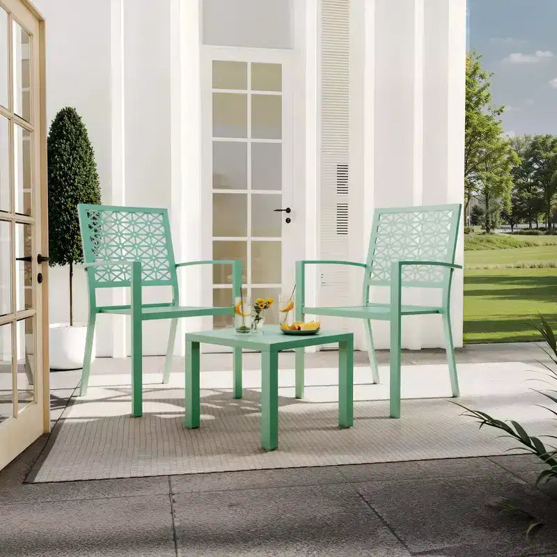 3 Piece Patio Bistro Set, Steel Outdoor Chairs and Table Set for 2, Small Modern Patio Furniture Set, Metal Porch Chairs with Tea Table