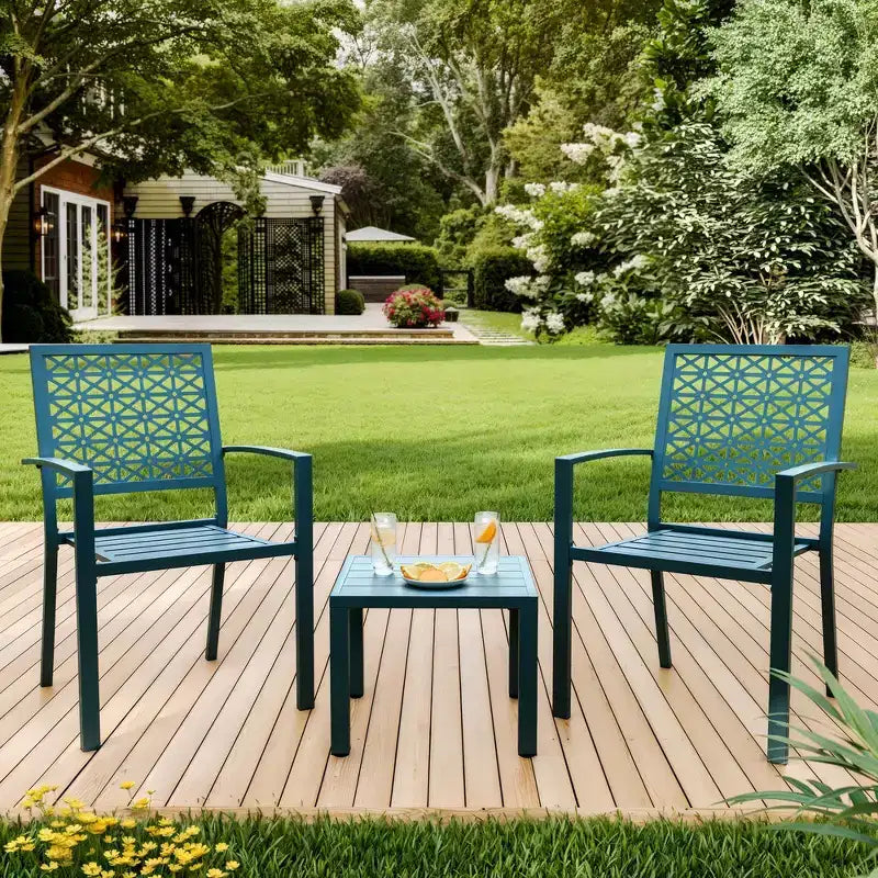 3 Piece Patio Bistro Set, Steel Outdoor Chairs and Table Set for 2, Small Modern Patio Furniture Set, Metal Porch Chairs with Tea Table