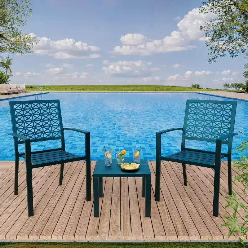 3 Piece Patio Bistro Set, Steel Outdoor Chairs and Table Set for 2, Small Modern Patio Furniture Set, Metal Porch Chairs with Tea Table