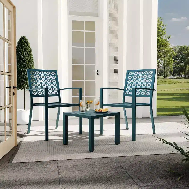 3 Piece Patio Bistro Set, Steel Outdoor Chairs and Table Set for 2, Small Modern Patio Furniture Set, Metal Porch Chairs with Tea Table