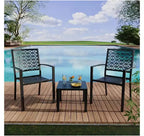 3 Piece Patio Bistro Set, Steel Outdoor Chairs and Table Set for 2, Small Modern Patio Furniture Set, Metal Porch Chairs with Tea Table