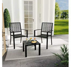 3 Piece Patio Bistro Set, Steel Outdoor Chairs and Table Set for 2, Small Modern Patio Furniture Set, Metal Porch Chairs with Tea Table