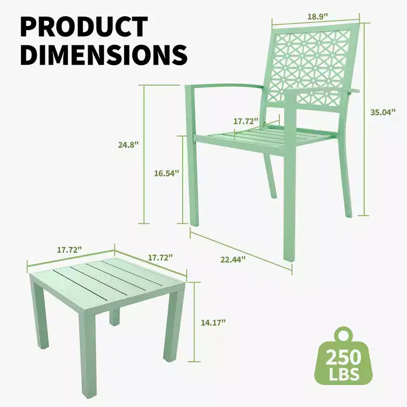3 Piece Patio Bistro Set, Steel Outdoor Chairs and Table Set for 2, Small Modern Patio Furniture Set, Metal Porch Chairs with Tea Table