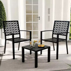 3 Piece Patio Bistro Set, Steel Outdoor Chairs and Table Set for 2, Small Modern Patio Furniture Set, Metal Porch Chairs with Tea Table