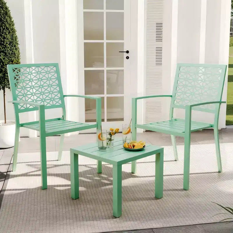 3 Piece Patio Bistro Set, Steel Outdoor Chairs and Table Set for 2, Small Modern Patio Furniture Set, Metal Porch Chairs with Tea Table