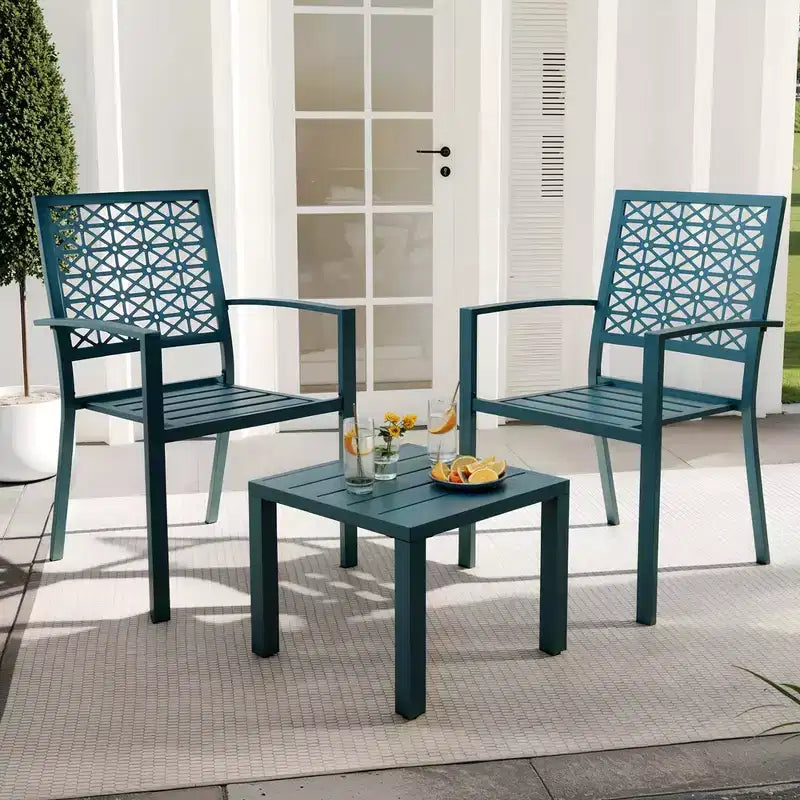 3 Piece Patio Bistro Set, Steel Outdoor Chairs and Table Set for 2, Small Modern Patio Furniture Set, Metal Porch Chairs with Tea Table