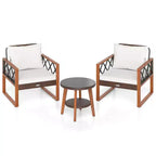 Costway 3 PCS Patio PE Wicker Furniture Set with Solid Acacia Wood Frame & Cushions