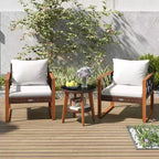 Costway 3 PCS Patio PE Wicker Furniture Set with Solid Acacia Wood Frame & Cushions