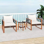 Costway 3 PCS Patio PE Wicker Furniture Set with Solid Acacia Wood Frame & Cushions