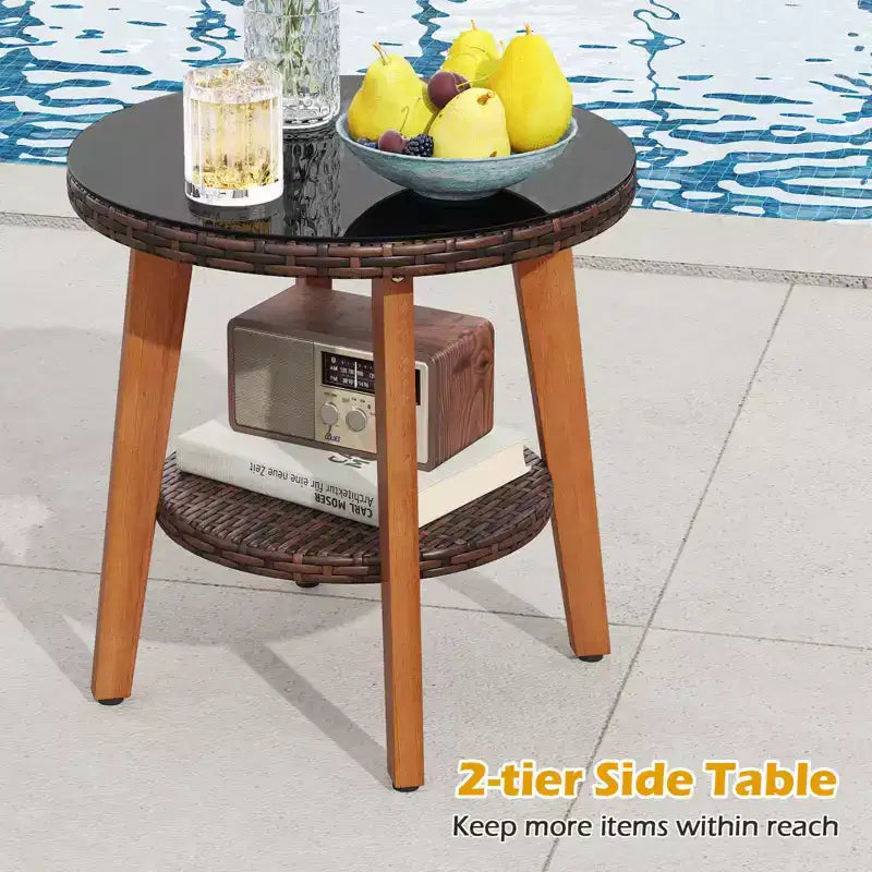 Costway 3 PCS Patio PE Wicker Furniture Set with Solid Acacia Wood Frame & Cushions