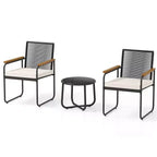 Costway 3 PCS Patio Furniture Set with Round Tempered Glass Top Table Armrests & Cushions