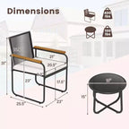 Costway 3 PCS Patio Furniture Set with Round Tempered Glass Top Table Armrests & Cushions