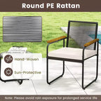 Costway 3 PCS Patio Furniture Set with Round Tempered Glass Top Table Armrests & Cushions