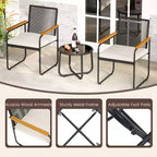 Costway 3 PCS Patio Furniture Set with Round Tempered Glass Top Table Armrests & Cushions