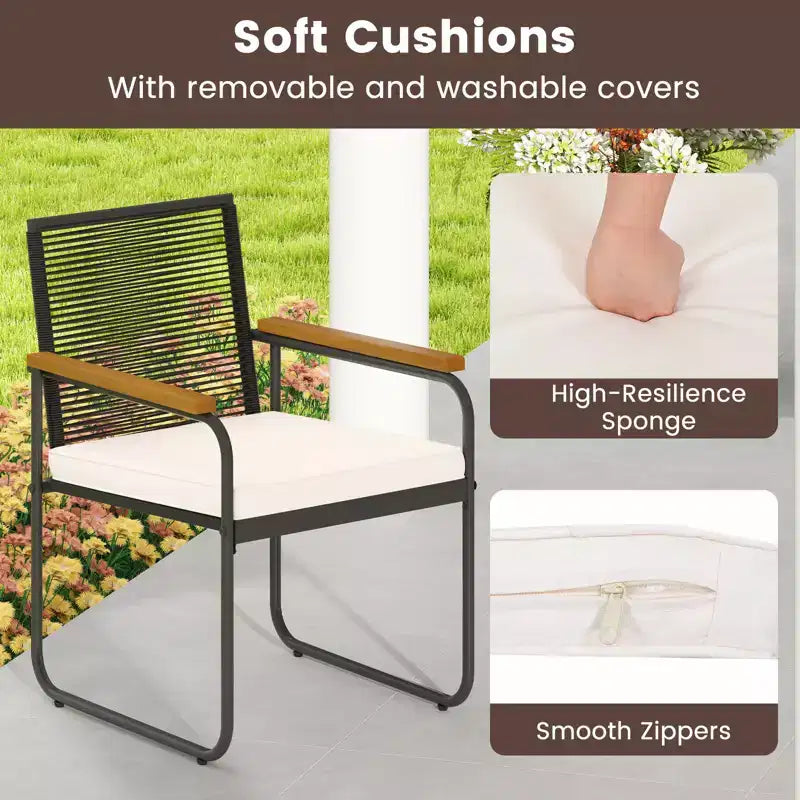 Costway 3 PCS Patio Furniture Set with Round Tempered Glass Top Table Armrests & Cushions