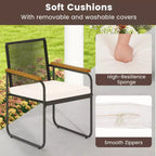 Costway 3 PCS Patio Furniture Set with Round Tempered Glass Top Table Armrests & Cushions