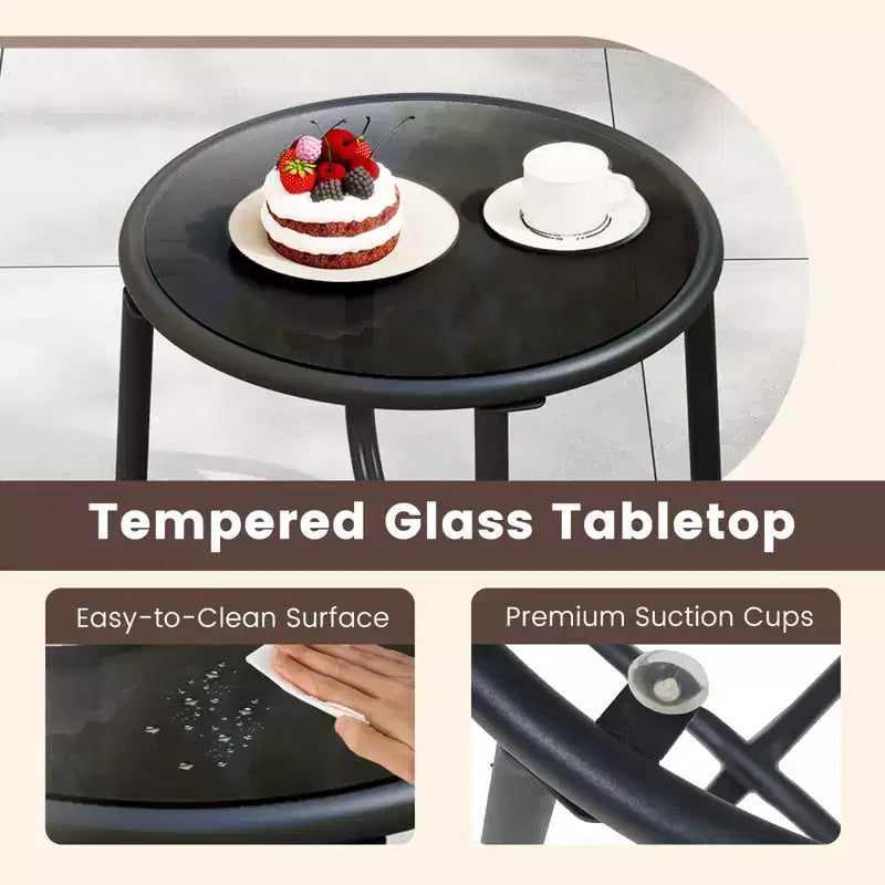 Costway 3 PCS Patio Furniture Set with Round Tempered Glass Top Table Armrests & Cushions