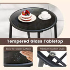 Costway 3 PCS Patio Furniture Set with Round Tempered Glass Top Table Armrests & Cushions