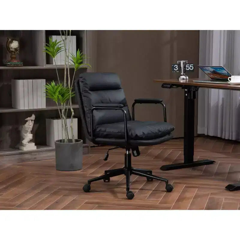 Okak Mid Back Desk Chair, Office Chair with Padded Armrest and Wheels, Computer Chair for Office, Gaming Room, Study