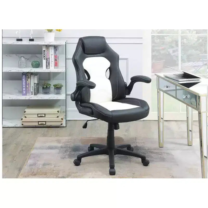 Okak Height-Adjustable Office Chair, Upholstered Desk Chair with Wheels, Comfy Gaming Chair for Office, Study, Play Room