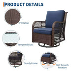 Outdoor Swivel Wicker Sliding Patio Chairs with Table Set, 3-Piece Outdoor Bistro Set with 4-Inch Thick Cushions and Coffee Table
