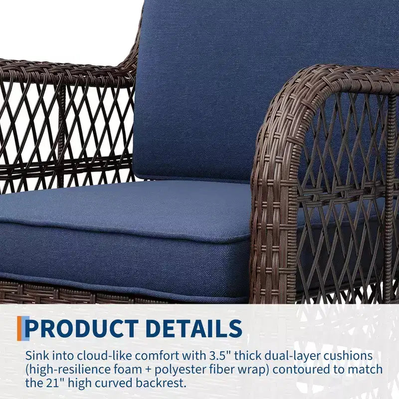 Outdoor Swivel Wicker Sliding Patio Chairs with Table Set, 3-Piece Outdoor Bistro Set with 4-Inch Thick Cushions and Coffee Table