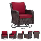 Outdoor Swivel Wicker Sliding Patio Chairs with Table Set, 3-Piece Outdoor Bistro Set with 4-Inch Thick Cushions and Coffee Table