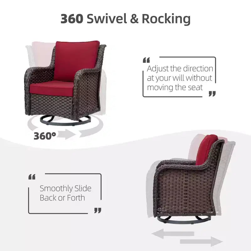 Outdoor Swivel Wicker Sliding Patio Chairs with Table Set, 3-Piece Outdoor Bistro Set with 4-Inch Thick Cushions and Coffee Table