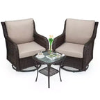 Outdoor Swivel Wicker Sliding Patio Chairs with Table Set, 3-Piece Outdoor Bistro Set with 4-Inch Thick Cushions and Coffee Table