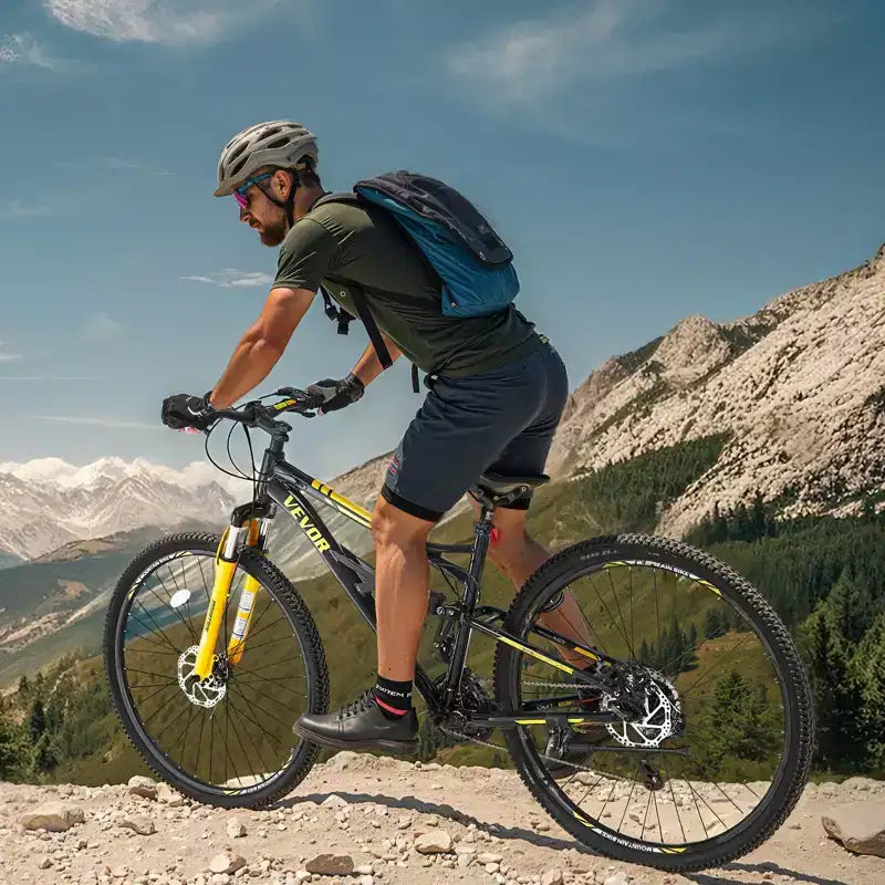 VEVOR Mountain Bike, 29 inch MTB Bicycle with Full Dual Suspension, 24 Speeds Twist Shifting, Dual Disc Brakes, Aluminum Alloy Frame,Black&Yellow