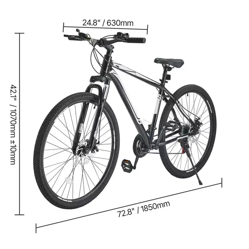 VEVOR Mountain Bike, 29-inch MTB Bicycle with Front Suspension, 21-Speed SHIMANO Twist Shifter, Dual Disc Brakes, Aluminum Alloy Frame,Black