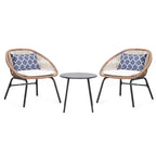 LAUSAINT 3-Piece HOME Wicker Bistro Set 2 Wide Chairs and Coffee Table Perfect Porch, Backyard, Balcony