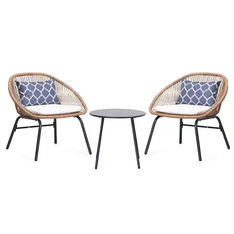 LAUSAINT 3-Piece HOME Wicker Bistro Set 2 Wide Chairs and Coffee Table Perfect Porch, Backyard, Balcony