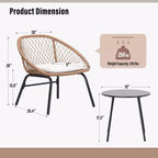 LAUSAINT 3-Piece HOME Wicker Bistro Set 2 Wide Chairs and Coffee Table Perfect Porch, Backyard, Balcony