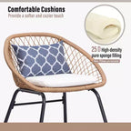 LAUSAINT 3-Piece HOME Wicker Bistro Set 2 Wide Chairs and Coffee Table Perfect Porch, Backyard, Balcony
